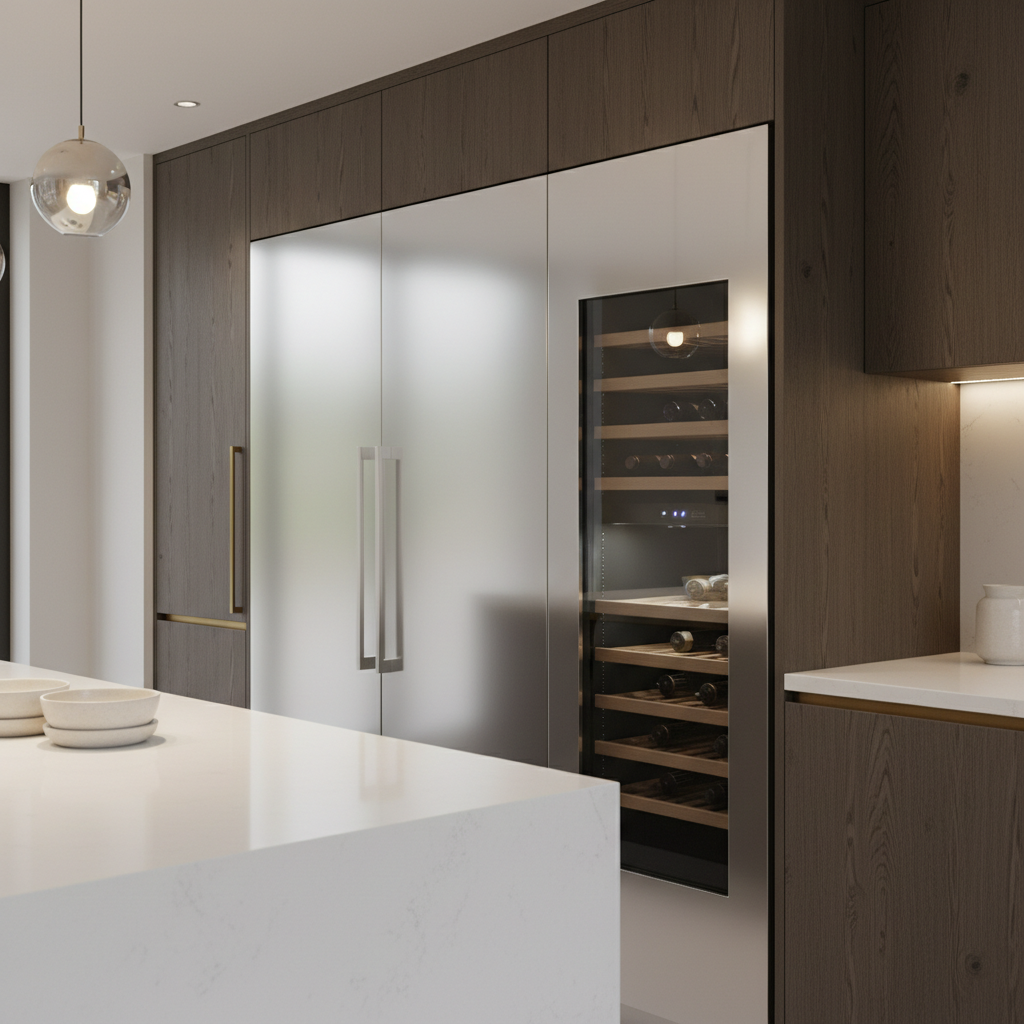 Modern built-in refrigerator and wine cooler